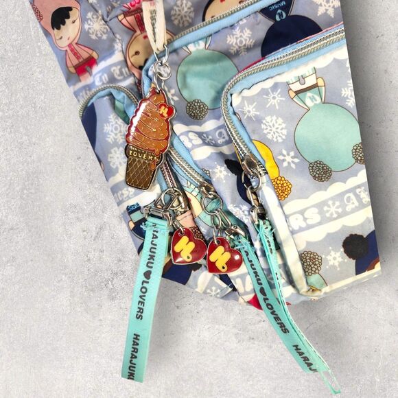 Harajuku Lovers Crossbody Bag Eskimo Kisses Rare Print Heart Zipper Pulls Gwen - Picture 7 of 9